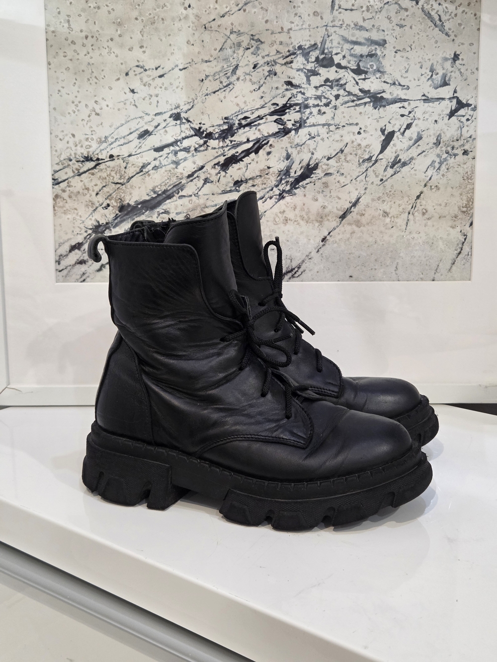 Genuine Leather Warm Combat Boots With Wool Lining Rugged Lace-Up Style